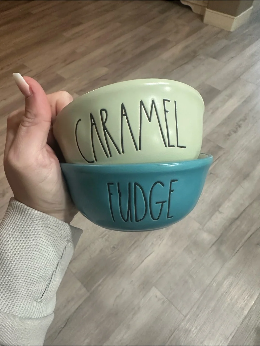 Rae Dunn Set of 2 Ceramic Bowls - 'Caramel' & ‘Fudge'